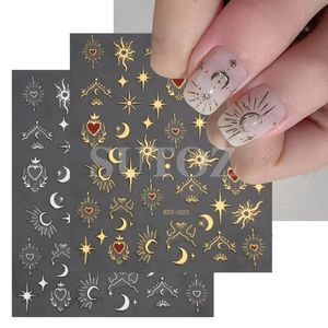 3D Naklejki serca do paznokci Walentynki Dekoracja Złote Księżyc paznokcie suwaki z manicure motyla naklejki