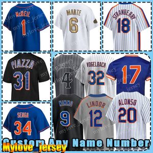 12 Francisco Lindor 20 Pete Alonso Jersey Baseball Mets 6 Starling Marte 9 Brandon Nimmo New Yorks Darryl Strawberry Daniel Vogelbach McNeil Kodai Senga Gooden Gooden