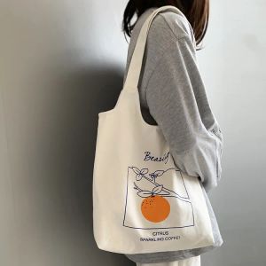 Wristlets Canvas bag women's one shoulder new fruit orange art Japanese college students ins simple portable printed canvas bag