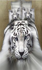 3D White Tiger Bettwäsche Sets Duvet Cover Set Bett in einem Beutelblattbettspezifische Doona Quilt Decke Leinen Queen Size Full Double 4pcs282y7021336