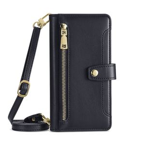 Lady Zipper Purse Phone Case Caso Flip Phone com cordão para iPhone 15 14 13 12 11 Pro Max Lyp100