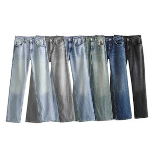 Floor Mopping Denim Pants for Women in Autumn and Winter Spicy Girl Pocket Worn Out Mid Rise Wide Leg