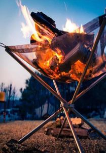 Ognisko ogniskowe Pit Camping Drewno stojak na stojak na stojak na ogień stalowy składany Siatkowy ogień ognia ognia ogrzewania podgrzewacza drewna na zewnątrz x9341694