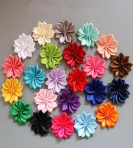 100pcslot 5cm Flower de tecido de cetim de cor pura para faixas de cabeça Diy Flores poligonais de fita Diy Acessório para cabelos de menina729239456668924