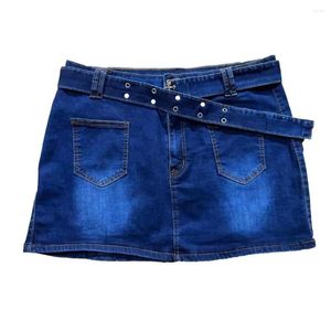 Юбки Slim Fit Короткая юбка Стильная женская джинсовая ткань с регулируемыми карманами для ремней в середине риска, обернутая мини Мини в лето