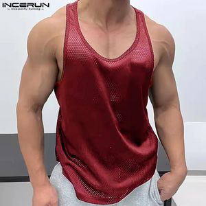 Korean Style Men Mesh Fabric Thin Shoulder Strap Design Vests Fashion All-match Sleeveless Tank Tops S-5XL INCERUN 240419