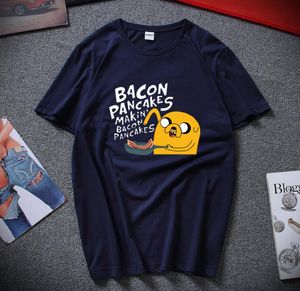 Modestil bomull Kort ärmar Äventyrstid Jake och Finn Bacon Pannkakor Black White T Shirt Tee Y2006117228185