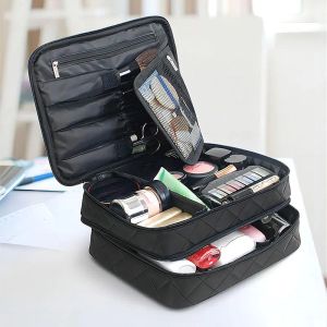 Case Women's Double Layetic Box Box Box Waterproof Nylon Makeup Case Organizzatore di viaggio necessario per la vanità di bellezza Wash wash wash