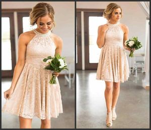 2020 Full Lace Bridesmaid Dresses Country Kne Length With Pearls Jewel Neck Zipper Back Western Maid of Honor Dresses Custom Made4380252