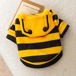 Dog Apparel Cute Bee Puppy Clothes Leashable Pet Sweatshirt Teddy Two Legs Transformation Dress Winter Striped Hoodie Warm