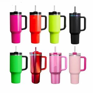 Camelia Pink Parade Black Chroma H2.0 40oz Stainless Steel Tumblers Cups with Silicone handle Lid Straw Travel Car mugs Neon White Black PINK Water Bottles US STOCK