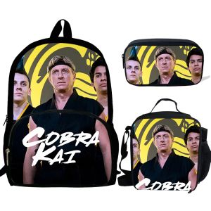 Taschen 3pcs Mochila Cobra Kai Print -Rucksack für Jungen Mädchen School Taschen Compas Kids School Bag Pack