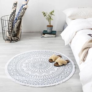 Teppiche Nordic Teppich 3D Print Boho -Stil Quaste Baumwolle weiche Plüsch Runde Teppich Handgewebte nationale klassische Wandteppichsofa Kissenbodenmatte