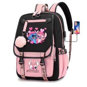 Рюкзаки Stitch Boys девочки Детские школьные сумки для книг женщин USB Bagpack Teenager