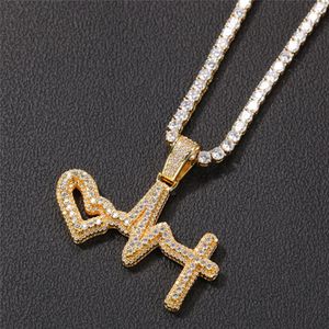 Men Women Fashion Necklace Gold Plated Bling CZ Electrocardiogram Pendant Necklace with 24inch ed Chain Necklace7675080