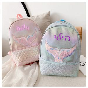 Mochilas de mochilas Mermaid personalizadas bordadas mochilas de bordado de bordado de bordado de bordado de bolsa de livros da escola de volta à escola Backpack Presente para criança