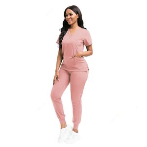 Scrubs Set Uniforms Stretch Scrub Tops With Pocket Pants Nurse Uniform Doctor Surgery Overalls Beauty Salon Workwear 240418