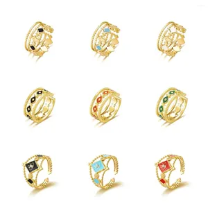 Ringos de cluster Bohemia estilo geométrico de diabo geométrico Multicolor esmalte anel de aço inoxidável para mulheres Jóias de casamento Acessórios abertos