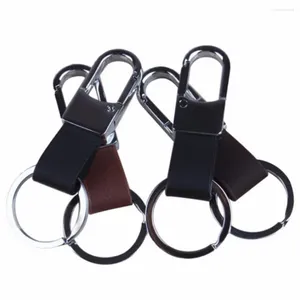 Nyckelringar grossist 1st bruna svarta färg Herrfaux läderband Keyring Keychain Key Chain Ring Clip Holderare