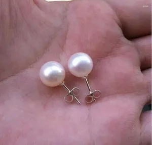 Orecchini per borchie con un paio di 7-8 mm Mare meridionale autentica perla bianca