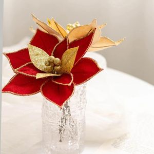 Flores decorativas 10pcs pano de borda dourada artificial de natal para decoração de árvores DIY Acessórios de grinaldas