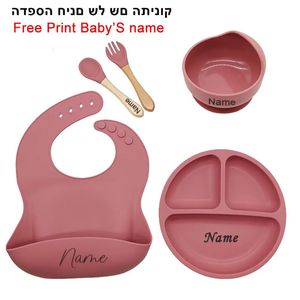 5Pcs/set Silicone Tableware Sets Baby Feeding Plate Suction Bowl Dishes For Kids Spoon Personalized Name Children Dinner Plate 240409