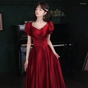 Party Dresses 2024 Fashion Evening Dress Wine Red Short Sleeve Bridesmaid Wedding A Line Floor Length Formal