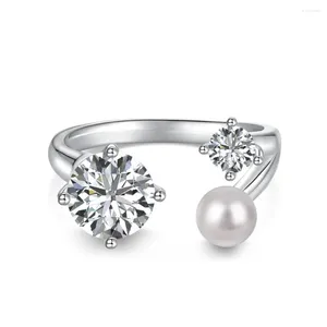 Klusterringar Versatile 925 Sterling Silver Pearl Zircon Women's Ring Set speciellt designad för kvinnor