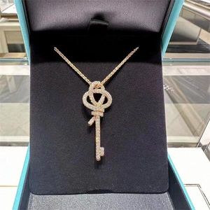 Home new woven key necklace female sterling silver plated 18k rose gold full diamond red diamond clavicle chain sweater chain