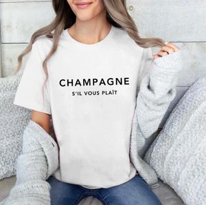 Kadın Tişörtleri Şampanya S'il Vous Plait Fransızca Söylüyor Tee Tee Yaz Moda Günlük Vintage Üstler
