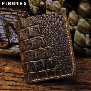 Plånböcker handgjorda äkta läder herrplånbok kvinnors plånbok krokodilmönster kort plånbok mans handväska med 6 kreditkortsluckor pengar