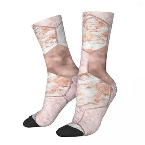 Men's Socks Hip Hop Retro Rose Gold Princess Marble Hexagons Crazy Unisex Design Art Harajuku Seamless Printed Crew Sock Gift