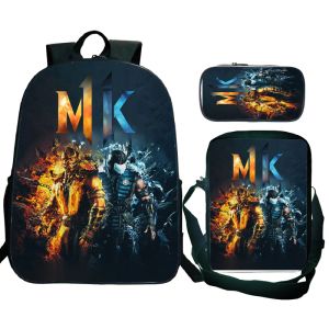 Рюкзаки 3pcs/set mortal kombat рюкзак для подростков мальчики девочки -ортопедические школьные сумки для детей.