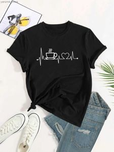 女性のTシャツcocoプリントクルーネックTシャツカジュアルルーズショートスロベファッションサマーTシャツトップレディース衣類Y240420