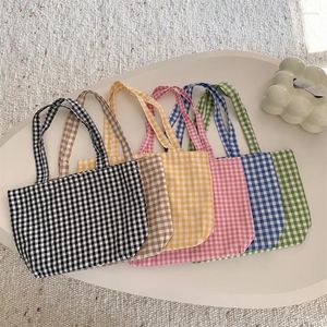 Evening Bags Large-capacity Plaid Canvas Bag Girl Shopping Student Classroom Book Cotton Shoulder Leisure Tote Women