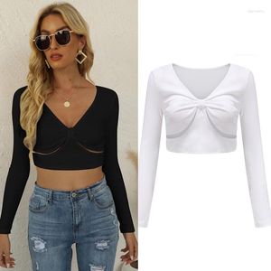 Women's T Shirts Hollow Out Twisted Knot Midriff Outfit Top European And American Long-Sleeved T-shirt