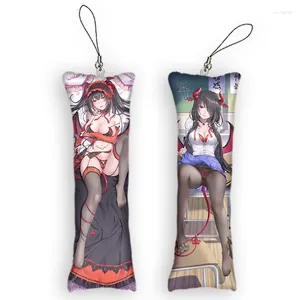 Estatuetas decorativas datam um Kurumi Tokisaki cosplay ao vivo pequeno travesseiro pendurado ornamento mini-lados de dupla face Dakimakura Keychain Bag Pingents