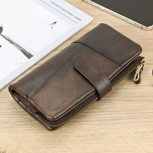 Wallets Luufan Genuine Leather Long Wallet Man Women Credit Card Holder Clutch Purse Hasp Moible Phone RFID Blocking Wallet Dropshipping