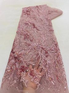 Luksusowe różowe wysokiej jakości francuskie cekiny sieciowe koronkowy materiał afrykański koronkowy materiał 5 jardów na imprezę weselną w Nigerii 240429