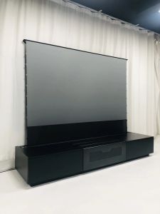Smart Laser TV Cabinet 100 120 inch ALR Motorized floor rising projection screen+ Integration cabinet for UST 4K laser projector