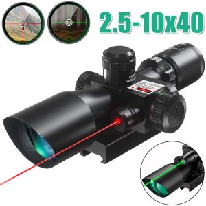 Scopes 2.510x40e Laser Scope Riflescope Red Green Illuminated Mildot Reticle Tactical Rifle Scope with Laser Sight Hunting Accessory