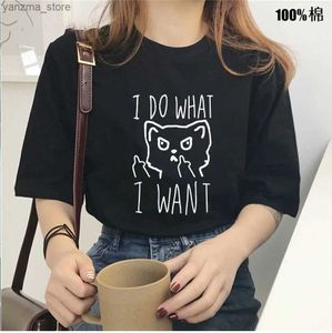 Kadın T-Shirt Ben ne istiyorum kedi baskı kadınlar tshirt rahat pamuk hipster komik tişört kız üst t Tumblr damla gemisi y240420