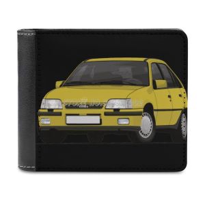 Clips Yellow Opel Kadett E GSi Car Illustration Men's Wallet Leather Purse Holder Credit Card Short Wallet Opel Kadett Opel Opel Kadet