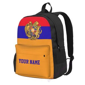 Backpacks benutzerdefinierte Name Armenia Flag Polyester Rucksack für Männer Frauen Reisen Freizeitstudenten Wanderung Camping Camping