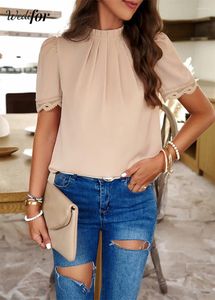 Women's Blouses Wedifor 2024 Summer Short Sleeve Blouse And Top Fashion O Neck Folds Solid Casual Shirts Elegant Office Work Women Clothes