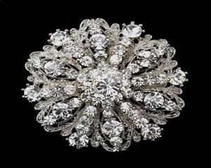 2 inç vintage stil rhodyum gümüş ton büyük boyutlu çiçek rhinestone diamante kristal broş için 8968988