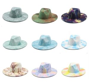 Fedora Women Hats Tie Dye Wide Wide Brim Sprind Wool Felt Top Jazz Hat Street Vintage Fackinator Camouflage Caps7030914