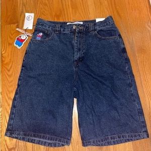 Уличная одежда Polar Big Boy Themble Blue Jean Shorts Y2K Harajuku хип -хоп мультфильм Графическая вышивка мешковало