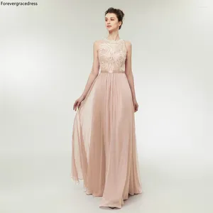 Party Dresses ForeverGracedress Champagne Evening 2024 A Line Jewel Neck Chiffon Formella klänningar plus storlek skräddarsydd