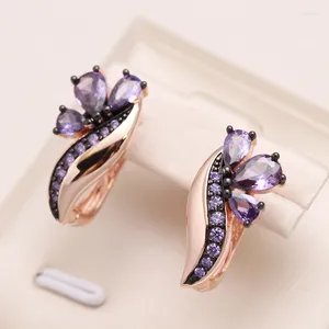 Orecchini doganici Kinel Luxury Purple Natural Zircone English for Women 585 Rose Gold and Black Plating Wedding Jewelry Vintage